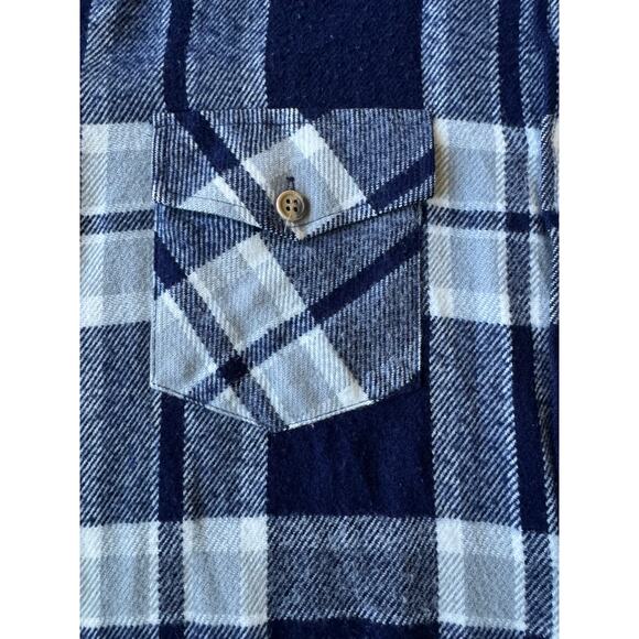 Vintage 70's Sears Navy White Plaid Flannel button down size XL Tall - Picture 7 of 16